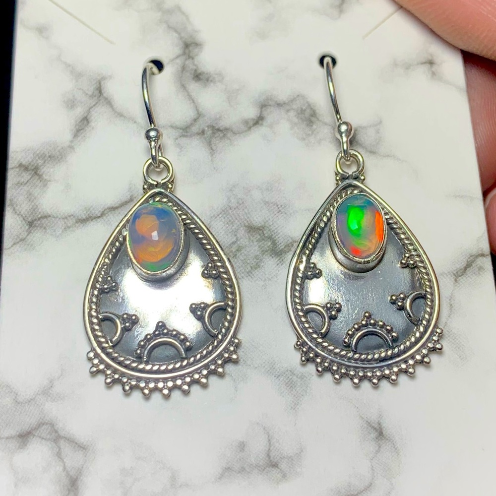 Solid sterling Ethiopian opal earrings